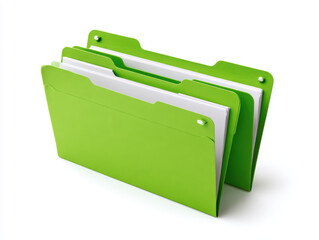 Green file folder with white papers inside, designed for organizing documents in office or home setting, showing clean and modern look for filing and storage purposes