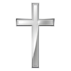 Shiny silver cross with intricate detailing, symbolizing faith and spirituality, stands out against transparency background, evoking sense of reverence and peace