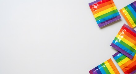 colorful pride LGBTQI+ condoms with copyspace