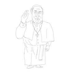 Line drawing illustration of a pope, bishop of Rome, head of the Catholic Church, supreme pontiff, the Holy See, standing with hand extended blessing front view done in monoline style.