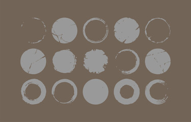 Fifteen Gray Circular Brush Strokes on a Brown Background Creating a Textured and Abstract Pattern Suitable for Various Design Applications