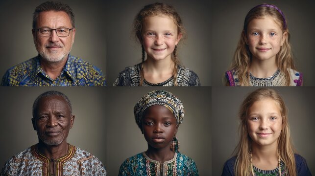 Portraits of diverse individuals with unique cultural elements, celebrating unity in diversity.
