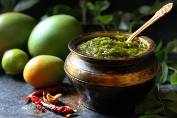 Green mango chutney or raw mango chutney is an Indian sauce made from unripe mangoes