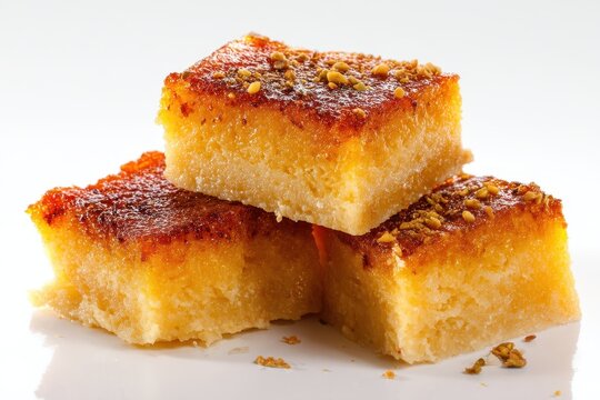 Hareesa Basbousa Arabic desserts on white backdrop