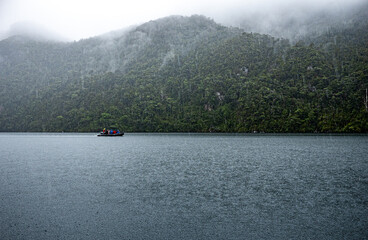 Misty foggy fiords new zealand milford sound fiordland national park beautiful sea rain nature landscape