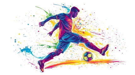 soccer player men athlete vector design, colourful style football game male player illustration, player kicking ball template isolated on white background