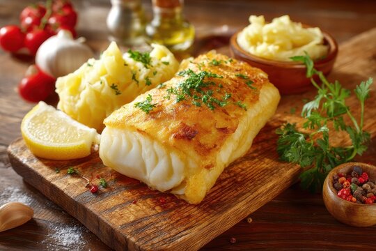 Lemon hoki fish on a wooden surface
