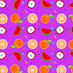 Naklejka premium Colorful fruits pattern background. Fruits vector icon set. Seamless pattern of colorful fruits. Fruits icon illustration. Hand drawn of colorful fruit.