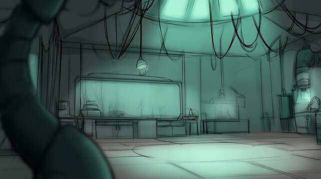 Sketch of a laboratory or workshop