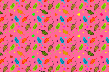 Minimalist colorful leaf pattern. Seamless pattern of colorful foliage background. Tropical leaf pattern. Floral foliage vector illustration. Seamless foliage pattern. Foliage leaf set collection.