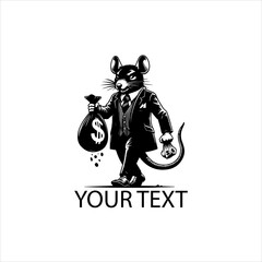 Naklejka premium Corrupt Rat Mascot Holding Money Bag — Vector Illustration Isolated on White Background