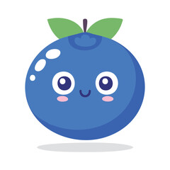 Obraz premium A smiling blueberry with a cute face and green leaves. A cheerful illustration perfect for food-related designs.