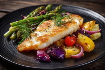 Seafood meal battered fish and veggies