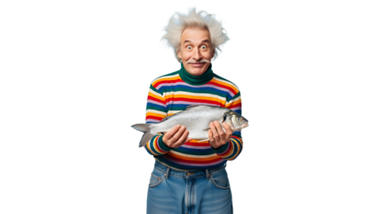 Eccentric Man Holding a Freshly Caught Fish