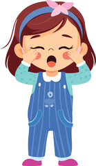 Obraz premium Minimalist vector illustration of a sleepy child rubbing their eyes, wearing pajamas, mouth slightly open yawning
