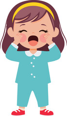 Obraz premium Minimalist vector illustration of a sleepy child rubbing their eyes, wearing pajamas, mouth slightly open yawning