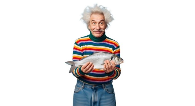 Eccentric Man Holding a Freshly Caught Fish
