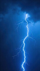 Close-up shot of a vibrant, electric blue lightning bolt arcing across a dark, stormy sky, capturing the raw power and energy of nature , awesome, weather, meteorological