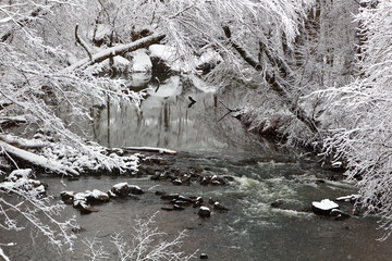 Creek in Winter Snow Scene