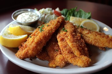 Southern fried catfish coated in cornmeal and served with tartar or hot sauce