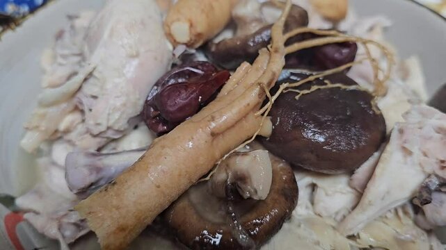 Baeksuk, a traditional Korean dish of boiled chicken