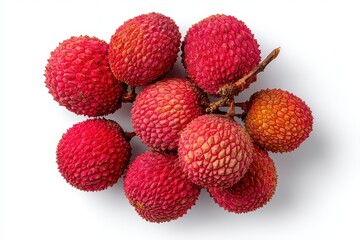 Top view of lychee isolated on white with full clarity Flat lay