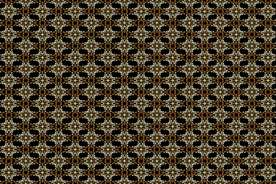 Fototapeta Traditional Thai floral seamless pattern in gold and brown tones on a black background. Elegant and symmetrical design suitable for textile, wallpaper, wrapping paper, or cultural-inspired decorations
