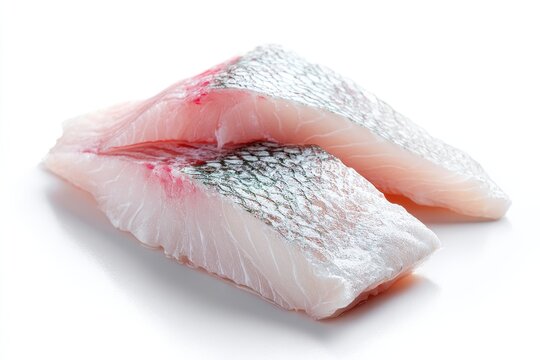 Two uncooked haddock fillets on a table Set against a white backdrop