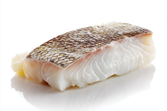 Uncooked cod fillet on a white background