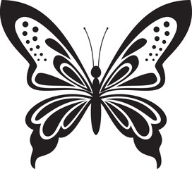 Black and white illustration of a beautiful butterfly