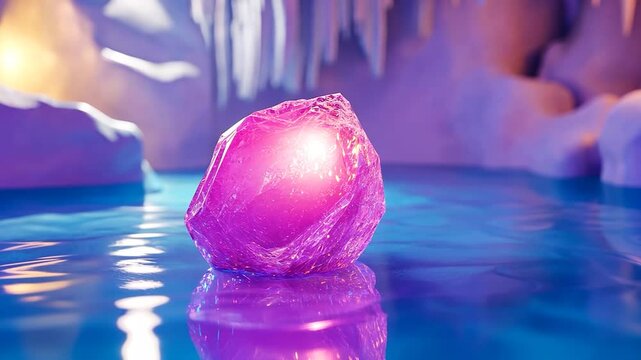 Pink crystal in a blue water cave