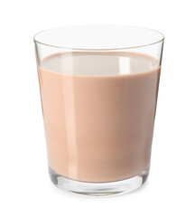 Tasty chocolate milk in glass isolated on white