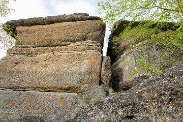 Huge rocks structures geological site in the place of ancient prehistoric ocean trench, nestled...