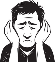 Silhouette of a Man Holding Head in Hands – Frustration and Mental Exhaustion