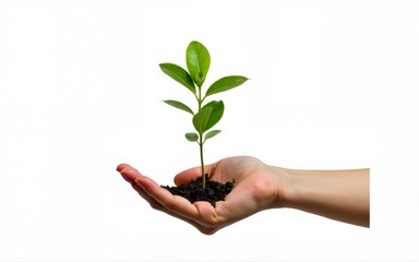 Tree plant in hand isolated on transparent background - PNG format. High quality