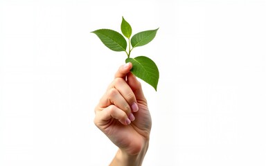 hand holding young plant isolate on white background. High quality