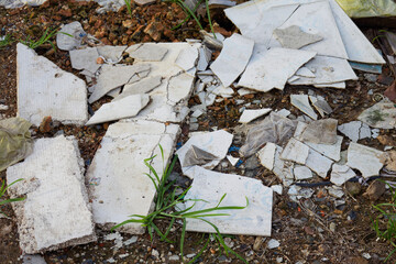 Broken Tiles Ground Debris Urban Decay Environmental Waste Destruction Construction Site Scattered...