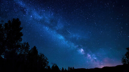 Starry Night Sky with Faint Milky Way and Meteor Trails