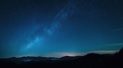Starry Night Sky with Faint Milky Way and Meteor Trails