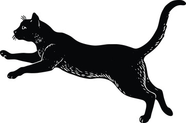 Leaping Black Cat Silhouette, Jumping Feline Vector Illustration