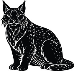 Lynx Silhouette Vector Illustration, Wild Cat Sitting Pose Design