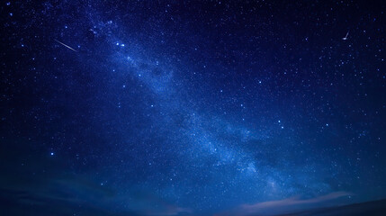 Starry Night Sky with Faint Milky Way and Meteor Trails
