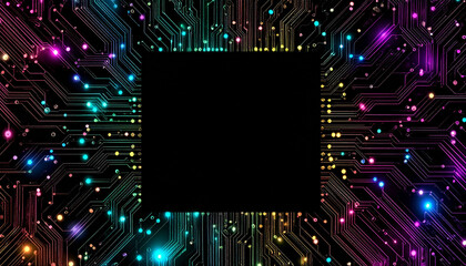  floating UI elements framing a matte black background for text. Generated Image