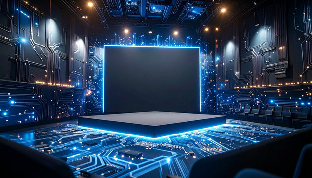  floating UI elements framing a matte black background for text. Generated Image