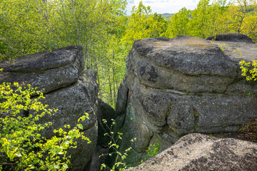 Huge rocks structures geological site in the place of ancient prehistoric ocean trench, nestled...