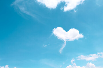 Bright cloud with heart pattern on blue sky design background