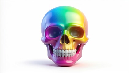 Rainbow Skull Art on White Background