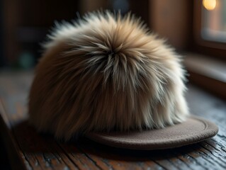 Hat elements from astrakhan fur closeup. Shallow depth of field