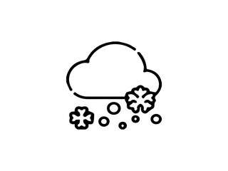 There are two distinct snowflakes and several round snow particles, symbolizing snowfall.
