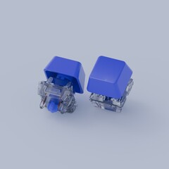 Mechanical keyboard switches with blue keycaps isolated